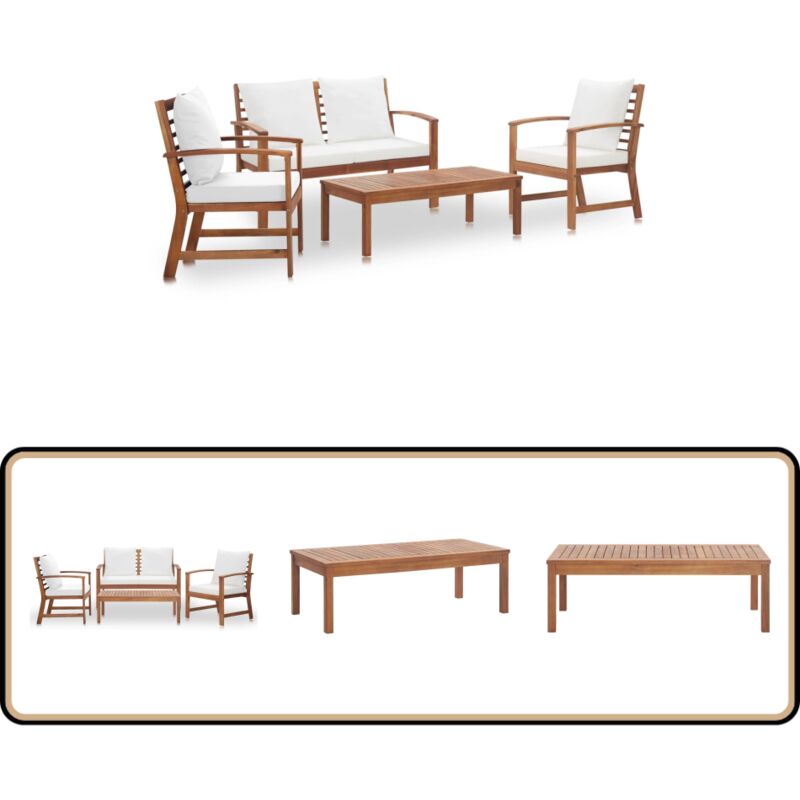 Salon de jardin avec coussins 4 pcs Bois d'acacia solide - Salon De Jardin - Meuble De Jardin - Ensemble De Salon - Mobilier De Jardin - Bois D'acacia