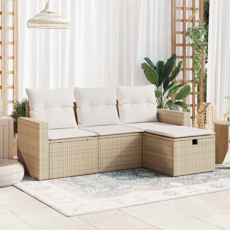 Vidaxl - Set Divano Da Giardino 4 Pz Con Cuscini Beige In Polyrattan