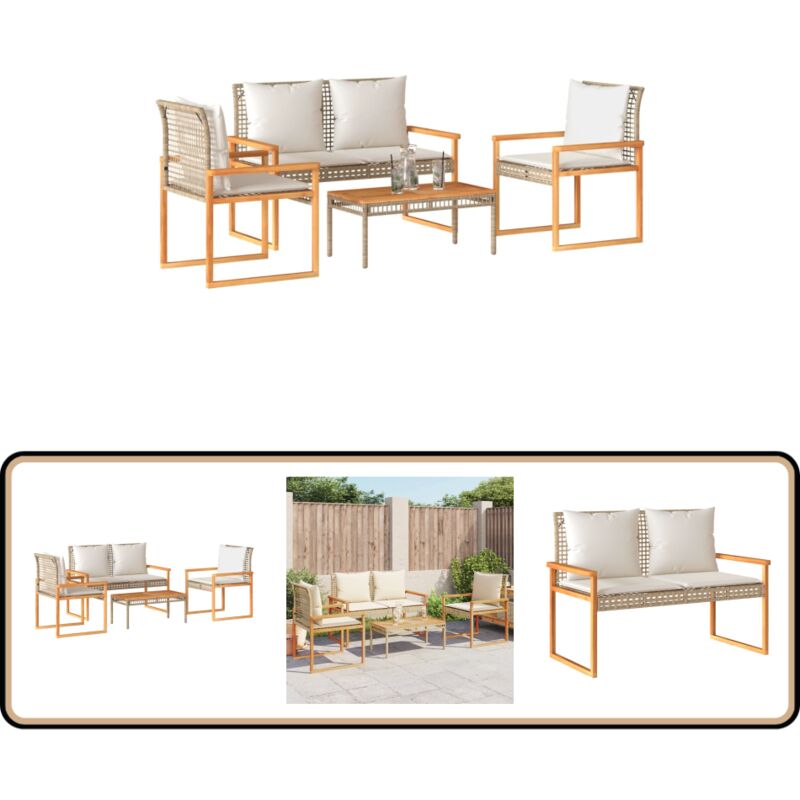 Salon de jardin avec coussins 4pcs mélange beige résine tressée - Ensemble Salon De Jardin - Mobilier De Jardin - Salon Extérieur - Table De Jardin