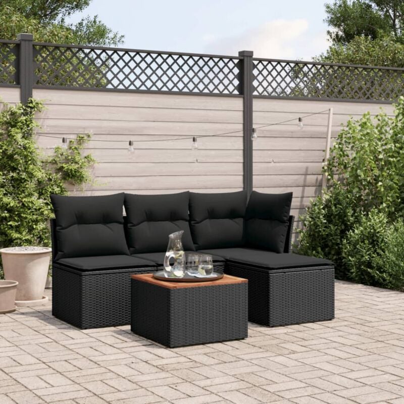 Vidaxl - Salon de jardin 5 pcs avec coussins noir résine tressée