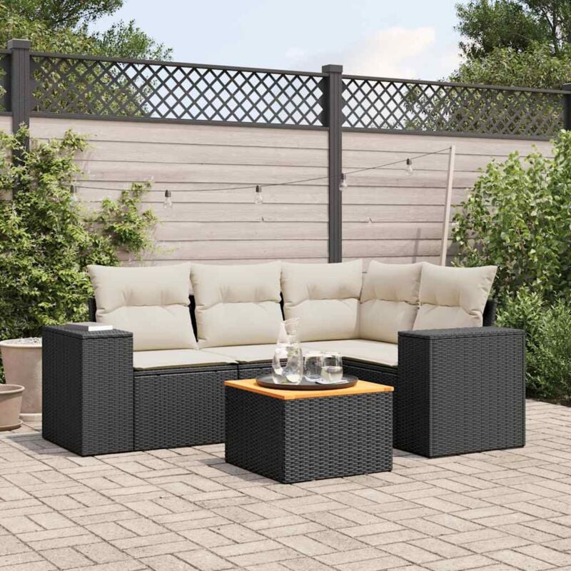Vidaxl - Salon de jardin 5 pcs avec coussins noir résine tressée