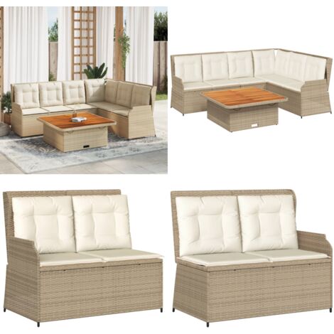 Salon de jardin avec coussins 5 pcs beige résine tressée - Banc de jardin - Canapé de jardin