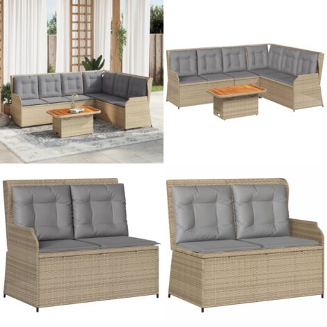 Salon de jardin avec coussins 5 pcs beige résine tressée - Banc de jardin - Canapé de jardin