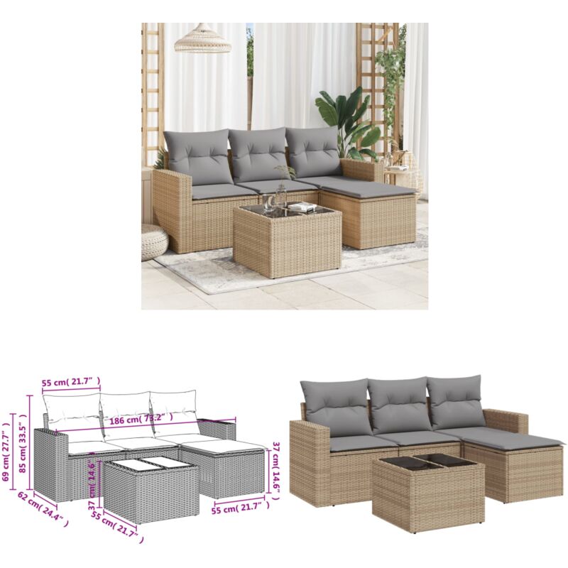 Salon de jardin avec coussins 5 pcs beige résine tressée - Canapé De Jardin - Mobilier De Jardin - Set Salon De Jardin - Résine Tressée - Rotin