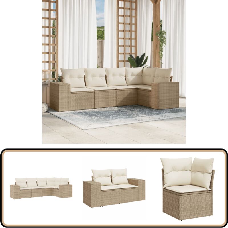Salon de jardin avec coussins 5 pcs beige résine tressée - Canapé De Jardin - Salon De Jardin - Meuble De Jardin - Ensemble De Canapés - Résine