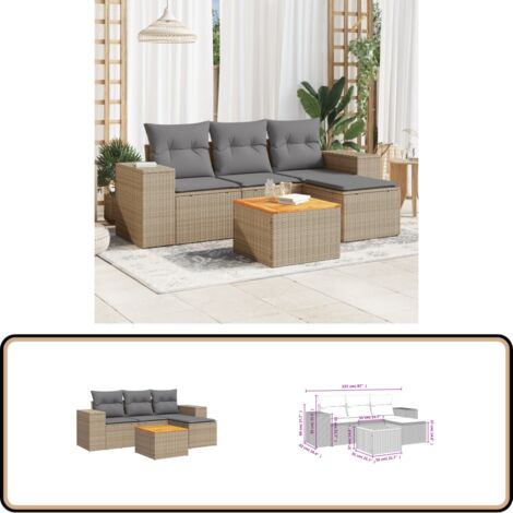Salon de jardin avec coussins 5 pcs beige résine tressée - Ensemble Salon De Jardin - Meuble De Jardin - Jardin Extérieur - Mobilier De Jardin - Chaise Lounge