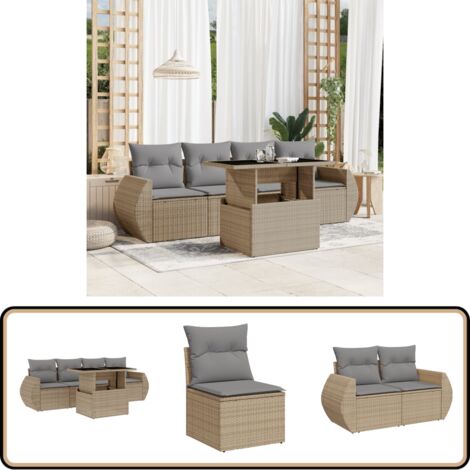 Salon de jardin avec coussins 5 pcs beige résine tressée - Ensemble Salon De Jardin - Meuble Extérieur - Jardin Design - Mobilier De Jardin - Chaise Lounge