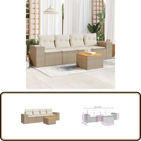 Salon de jardin avec coussins 5 pcs beige résine tressée - Ensemble Salon De Jardin - Meuble Extérieur - Résine Tressée - Rotin Synthétique - Fauteuil Jardin