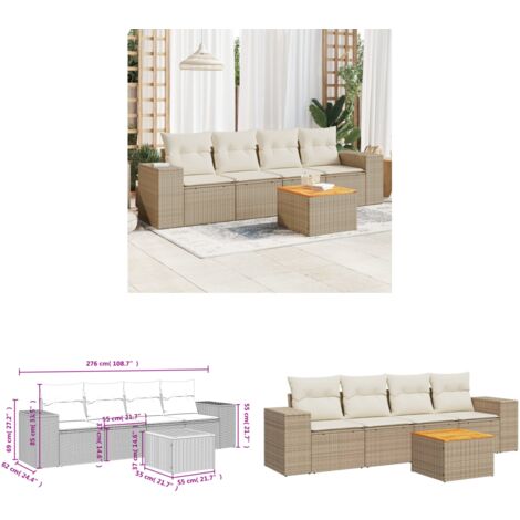 Salon de jardin avec coussins 5 pcs beige résine tressée - Ensemble Salon De Jardin - Meuble Extérieur - Résine Tressée - Rotin Synthétique - Fauteuil Jardin - Home & Living