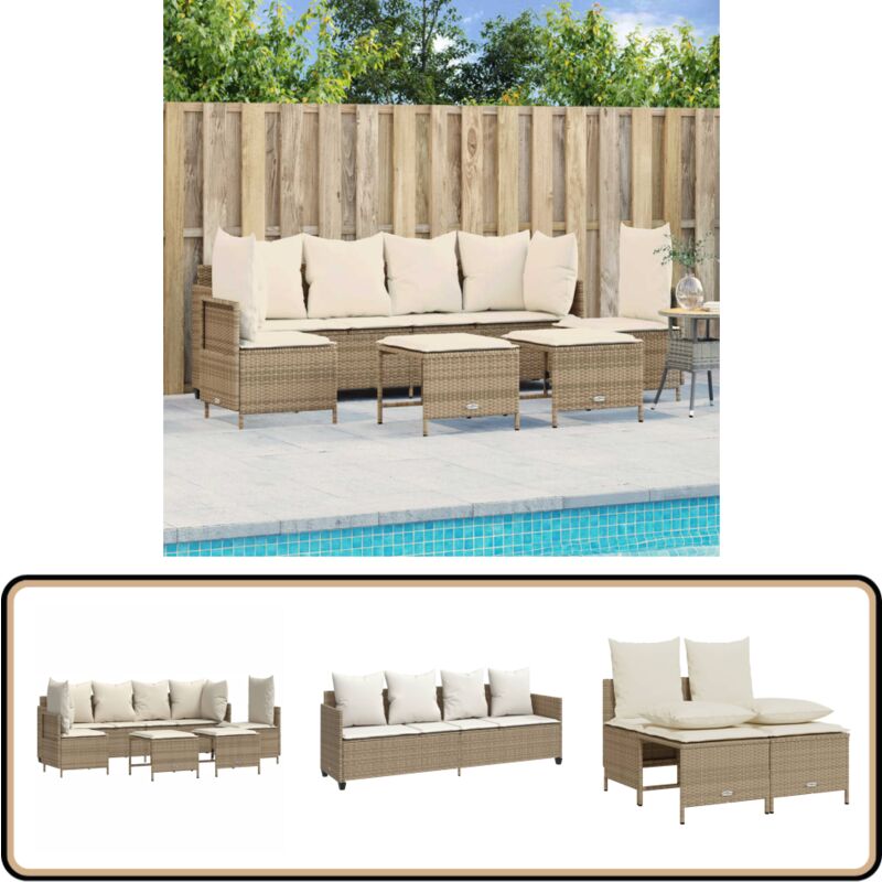 Salon de jardin avec coussins 5 pcs beige résine tressée - Ensemble Salon De Jardin - Meubles De Jardin - Salon Extérieur - Canapé Jardin - Chaise