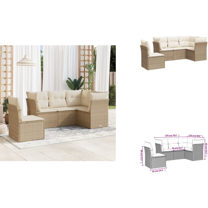 Salon de jardin avec coussins 5 pcs beige résine tressée - Ensemble Salon De Jardin - Mobilier De Jardin - Salon Extérieur - Résine Tressée - Rotin