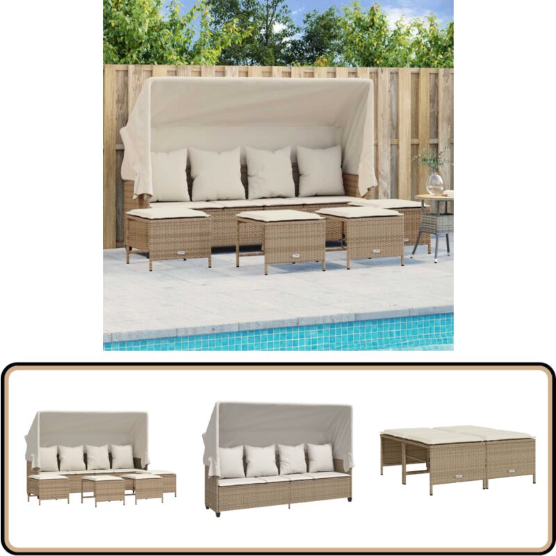 Salon de jardin avec coussins 5 pcs beige résine tressée - Ensemble Salon De Jardin - Salon De Jardin Pliable - Meubles De Jardin - Fauteuil De