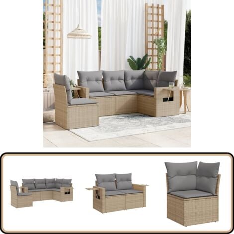 Salon de jardin avec coussins 5 pcs beige résine tressée - Ensemble Salon Jardin - Salon Extérieur - Meuble Jardin - Mobilier De Jardin - Canapé Jardin