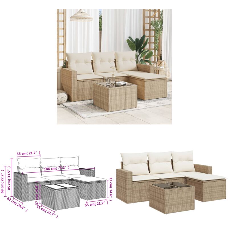 Salon de jardin avec coussins 5 pcs beige résine tressée - Salon De Jardin - Canapé D'extérieur - Set Salon - Mobilier De Jardin - Résine Tressée