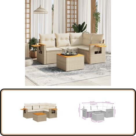 Salon de jardin avec coussins 5 pcs beige résine tressée - Salon De Jardin - Canapé Extérieur - Mobilier De Jardin - Set Salon De Jardin - Résine Tressée