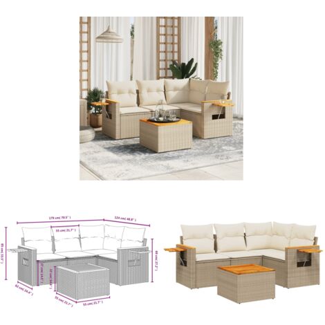 Salon de jardin avec coussins 5 pcs beige résine tressée - Salon De Jardin - Canapé Extérieur - Mobilier De Jardin - Set Salon De Jardin - Résine Tressée - Home & Living