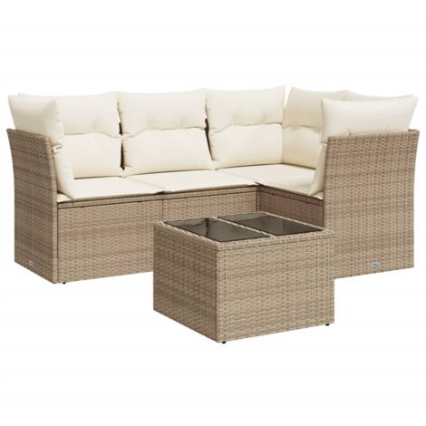 Salon de jardin avec coussins 5 pcs beige résine tressée vidaXL