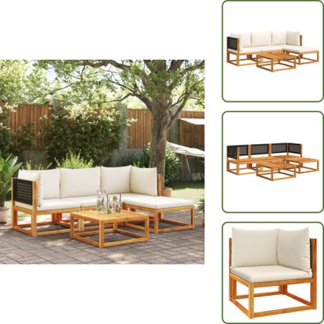 Salon de jardin avec coussins 5 pcs Bois d'acacia solide - Salon De Jardin - Meubles De Jardin - Set Salon Extérieur - Acacia - Chaise Longue