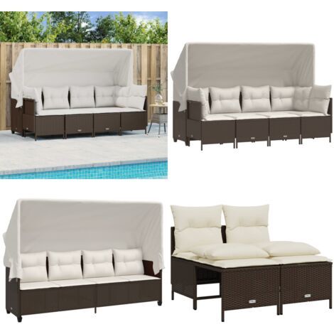 Salon de jardin avec coussins 5 pcs marron résine tressée - Ensemble Salon De Jardin - Meubles De Jardin - Salon De Jardin Pliable - Fauteuil De Jardin - Table Basse Jardin - Home & Living