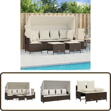 Salon de jardin avec coussins 5 pcs marron résine tressée - Ensemble Salon De Jardin - Salon De Jardin Pliable - Meubles De Jardin Résistants Aux Intempéries - Fauteuil De Jardin - Pouf De Jardin