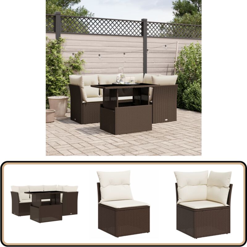 Salon de jardin avec coussins 5 pcs marron résine tressée - Ensemble Salon Jardin - Meuble Extérieur - Salon De Jardin - Canapé Jardin - Table Jardin