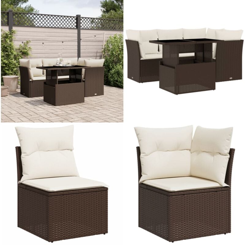 Salon de jardin avec coussins 5 pcs marron résine tressée - Ensemble Salon Jardin - Meuble Extérieur - Salon De Jardin - Canapé Jardin - Table Jardin