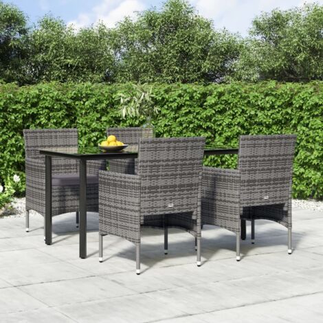 Salon de jardin avec coussins 5 pcs - Mobilier de jardin - Ensemble Table à manger + 4 chaises Gris/noir Chic-256601