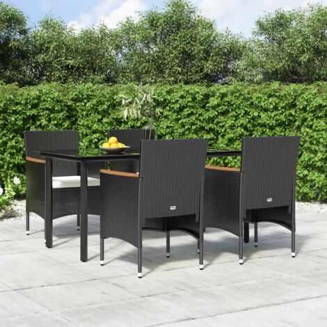 Salon de jardin avec coussins 5 pcs - Mobilier de jardin - Ensemble Table à manger + 4 chaises Noir Chic-528581