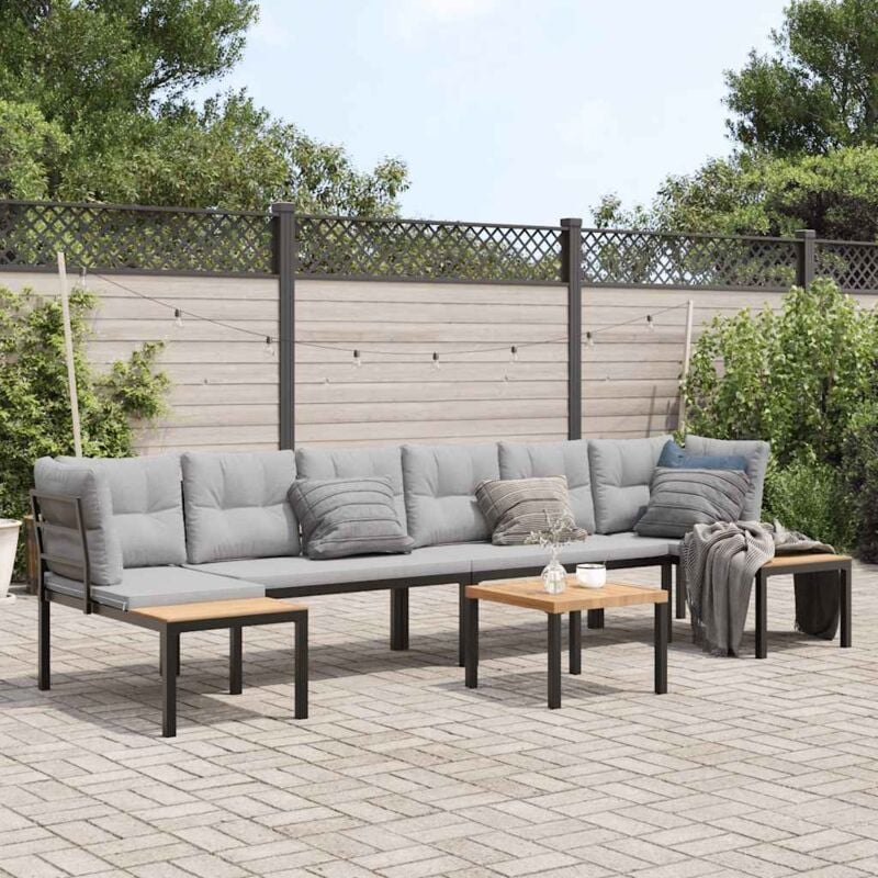Salon de jardin avec coussins 5 pcs noir acier enduit de poudre - Vidaxl