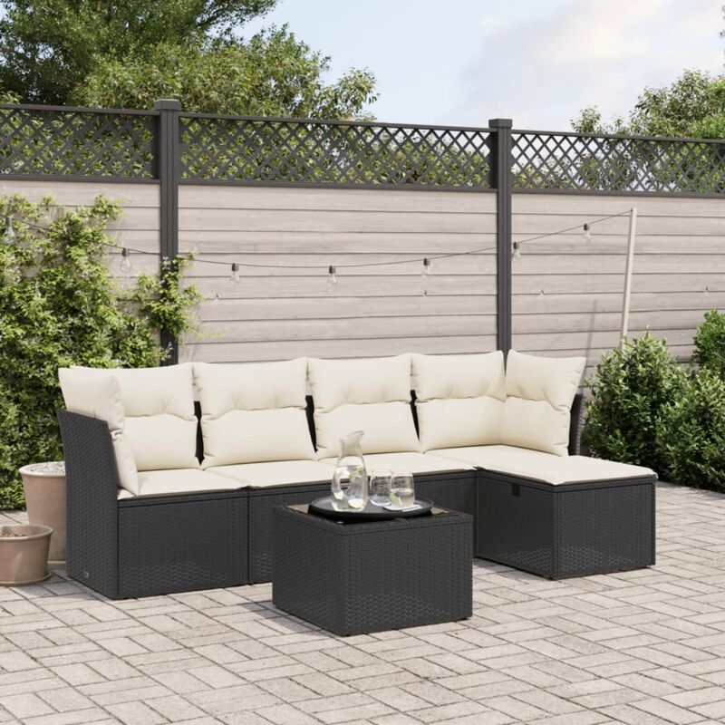 Vidaxl - Salon de jardin 6 pcs avec coussins noir résine tressée