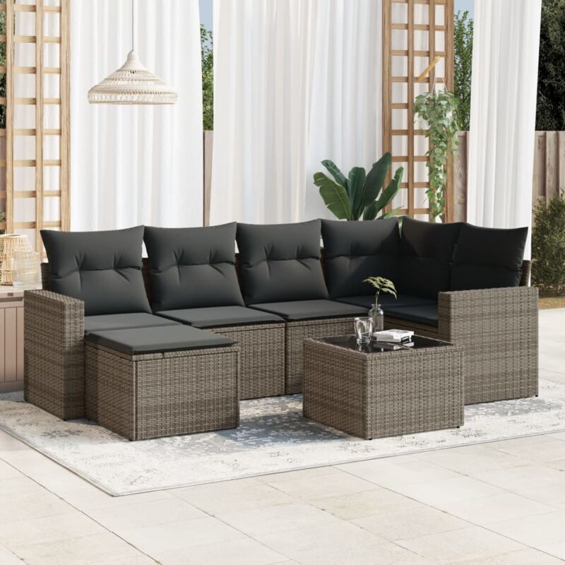 Vidaxl - Salon de jardin avec coussins 7 pcs gris résine tressée