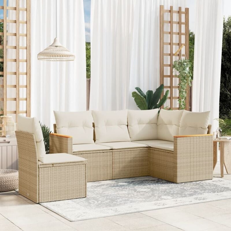 Vidaxl - Salon de jardin avec coussins 5 pcs beige résine tressée