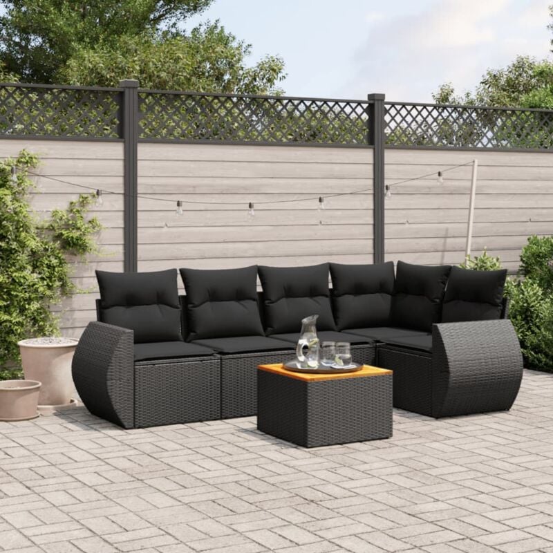 vidaXL Salon de jardin 6 pcs avec coussins noir résine tressée