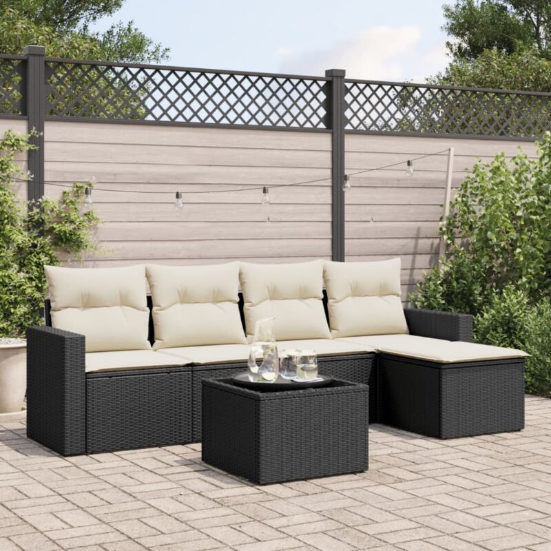 Vidaxl - Salon de jardin 6 pcs avec coussins noir résine tressée