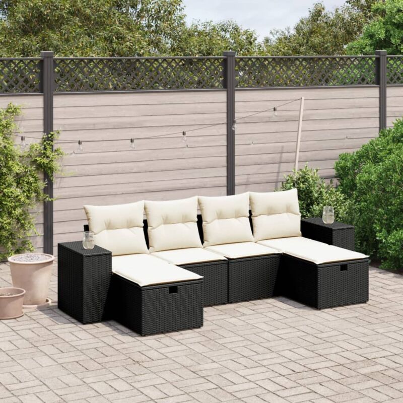 Vidaxl - Salon de jardin 6 pcs avec coussins noir résine tressée