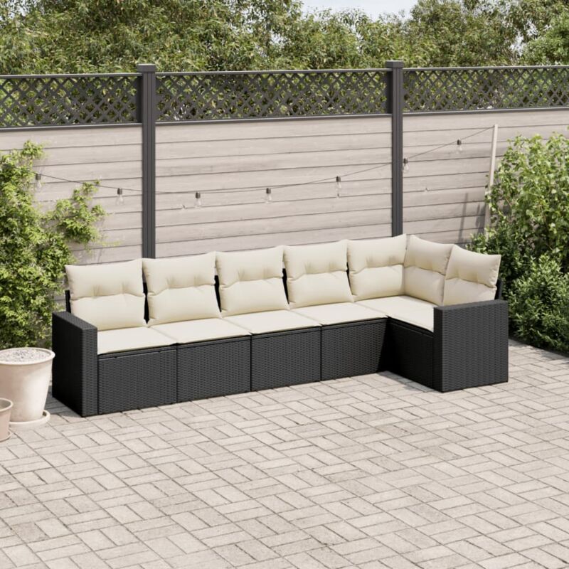 Salon de jardin 6 pcs avec coussins noir résine tressée vidaXL