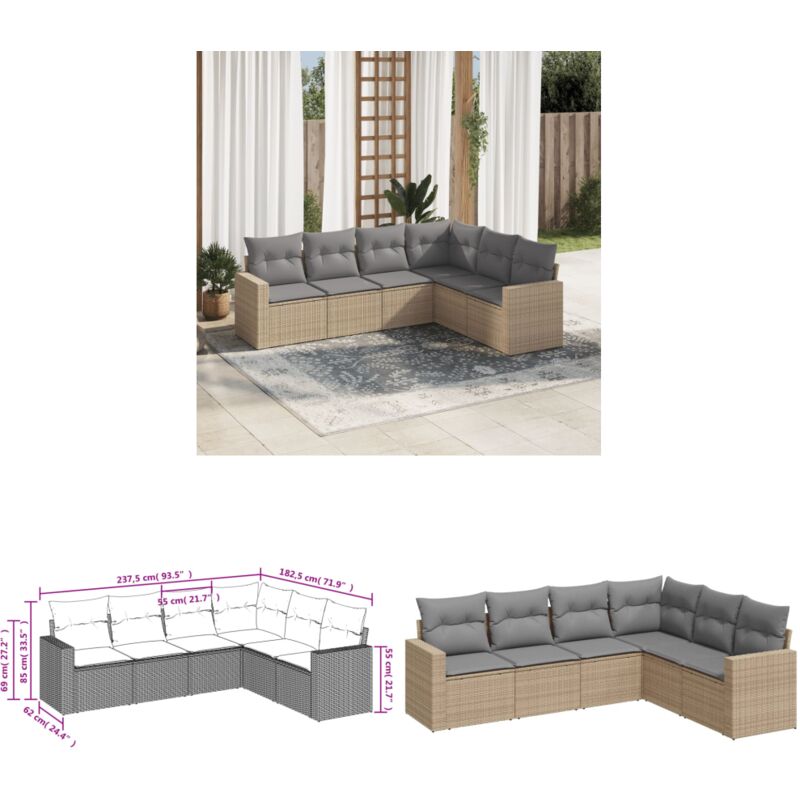 Salon de jardin avec coussins 6 pcs beige résine tressée - Canapé Jardin - Meuble Extérieur - Salon De Jardin - Set De Salon De Jardin - Résine