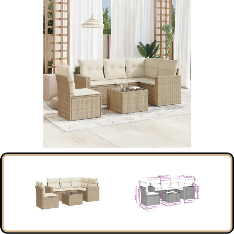 Salon de jardin avec coussins 6 pcs beige résine tressée - Canapé Jardin - Mobilier De Jardin - Set Salon De Jardin - Résine Tressée - Rotin