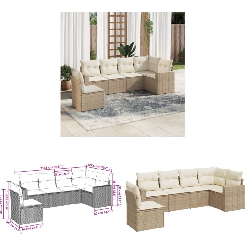 Salon de jardin avec coussins 6 pcs beige résine tressée - Canapé Jardin - Salon De Jardin - Set De Jardin - Mobilier Extérieur - Résine Tressée