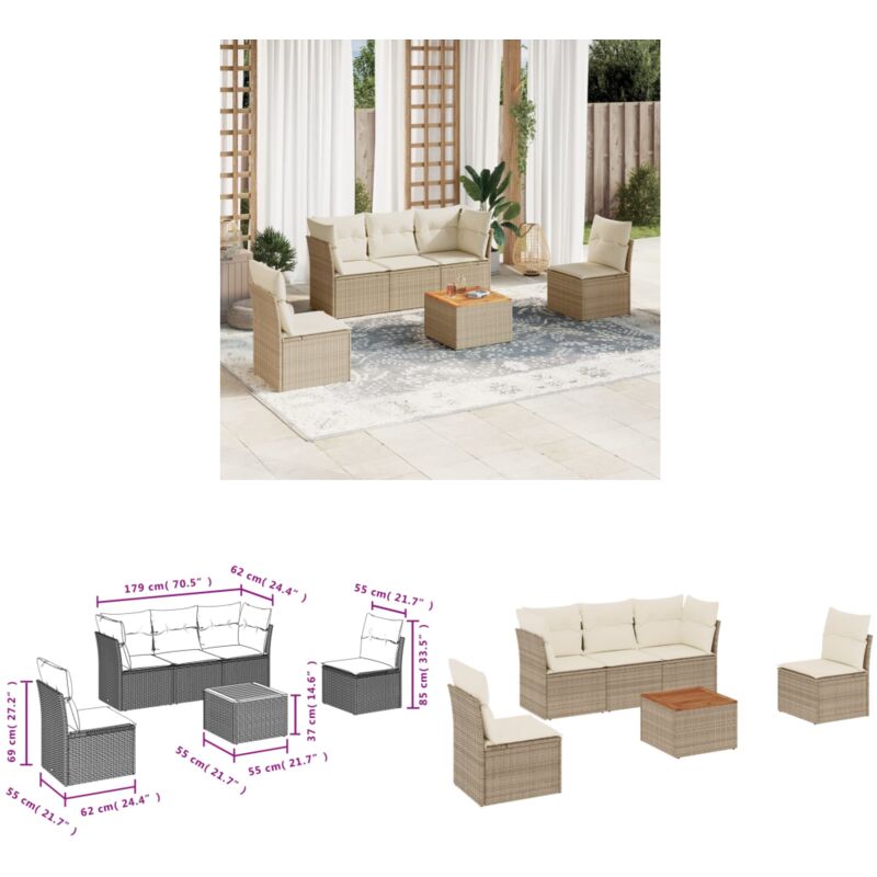 Salon de jardin avec coussins 6 pcs beige résine tressée - Ensemble Salon De Jardin - Meuble De Jardin - Mobilier Extérieur - Salon De Jardin Beige