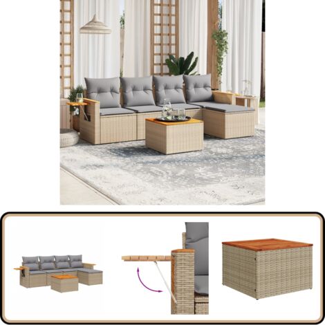 Salon de jardin avec coussins 6 pcs beige résine tressée - Ensemble Salon De Jardin - Meuble Extérieur - Jardin Design - Mobilier De Jardin - Chaise Lounge