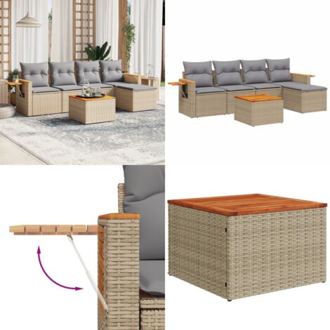 Salon de jardin avec coussins 6 pcs beige résine tressée - Ensemble Salon De Jardin - Meuble Extérieur - Jardin Design - Mobilier De Jardin - Chaise Lounge - Home & Living