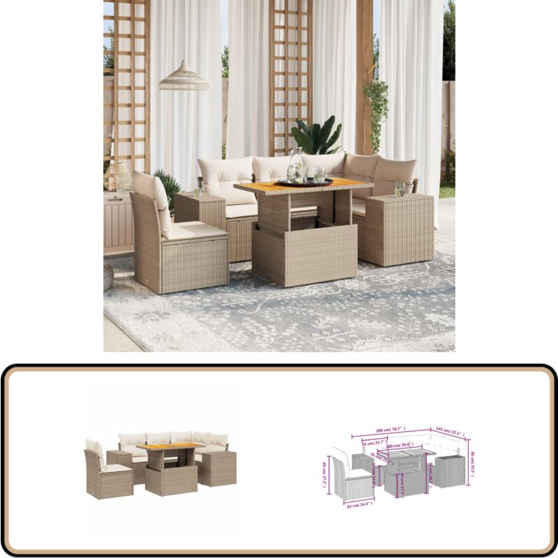 Salon de jardin avec coussins 6 pcs beige résine tressée - Ensemble Salon De Jardin - Meuble Extérieur - Résine Tressée - Rotin Synthétique
