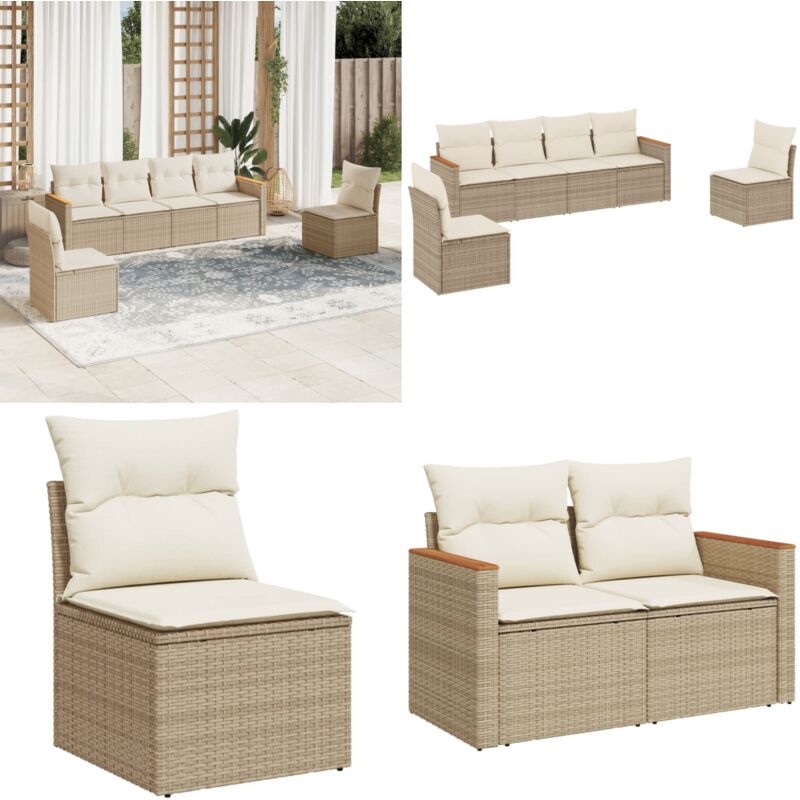 Salon de jardin avec coussins 6 pcs beige résine tressée - Ensemble Salon De Jardin - Mobilier De Jardin - Salon Extérieur - Canapé D'extérieur - Set