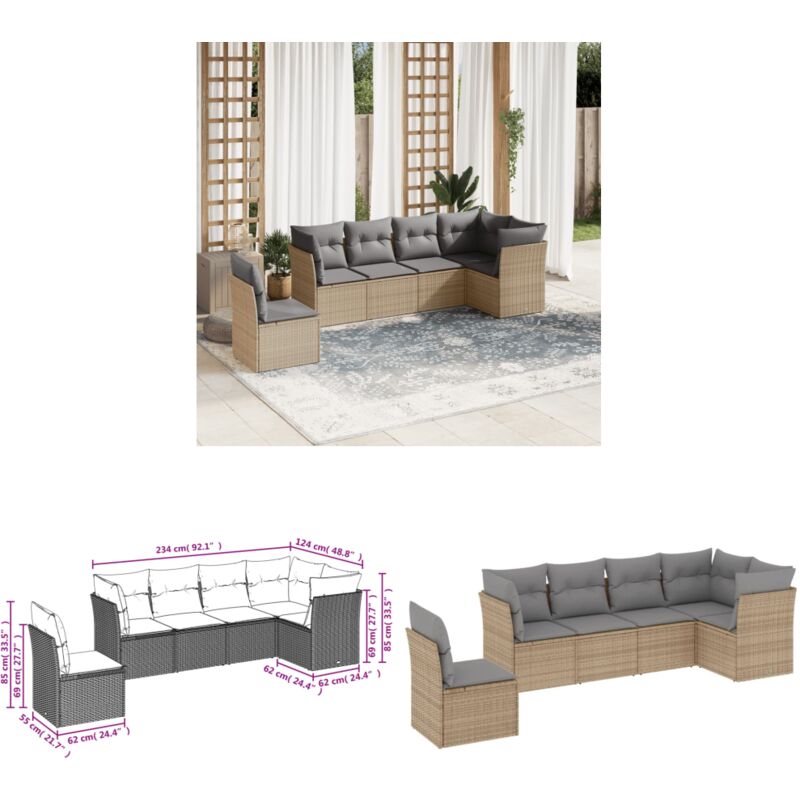 Salon de jardin avec coussins 6 pcs beige résine tressée - Ensemble Salon De Jardin - Mobilier Extérieur - Résine Tressée - Rotin Synthétique