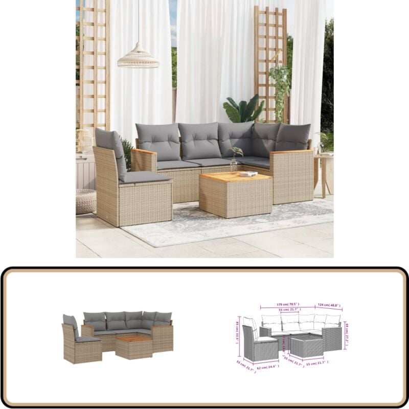 Salon de jardin avec coussins 6 pcs beige résine tressée - Ensemble Salon Jardin - Meuble Extérieur - Résine Tressée - Rotin Synthétique - Canapé