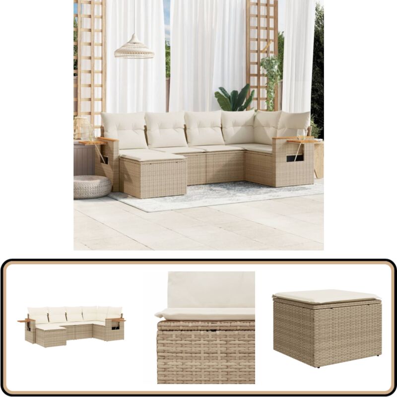 Salon de jardin avec coussins 6 pcs beige résine tressée - Ensemble Salon Jardin - Meuble Extérieur - Résine Tressée - Rotin Synthétique - Mobilier