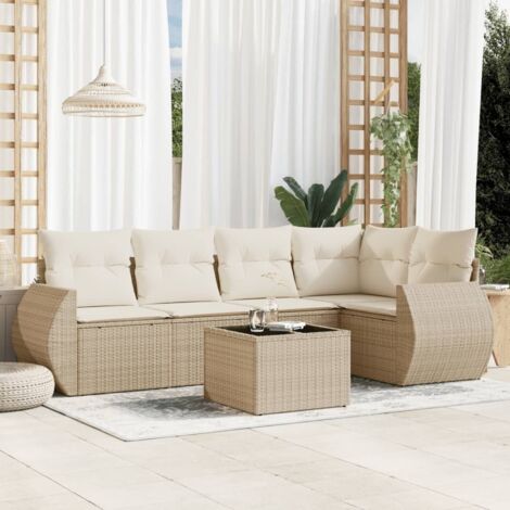 Salon de jardin avec coussins 6 pcs beige résine tressée vidaXL