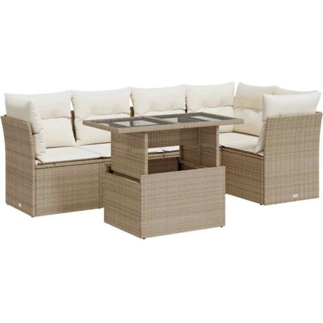 Salon de jardin avec coussins 6 pcs beige résine tressée vidaXL
