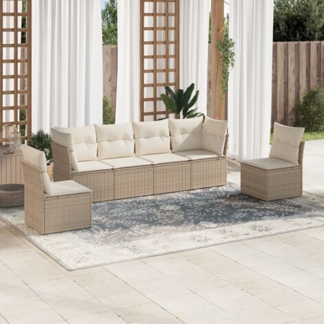 Salon de jardin avec coussins 6 pcs beige résine tressée vidaXL